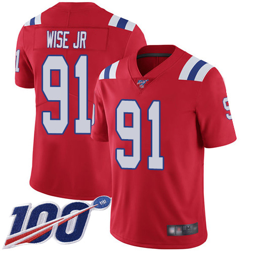 New England Patriots Football #91 100th Season Limited Red Men Deatrich Wise Jr Alternate NFL Jersey